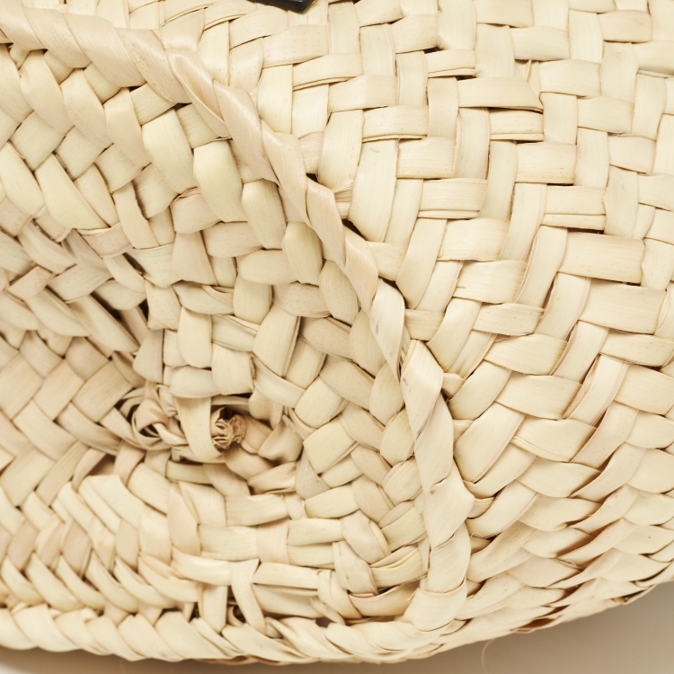 Pre Owned Loewe White/Cream Woven Raffia and Leather Anagram Basket Bag