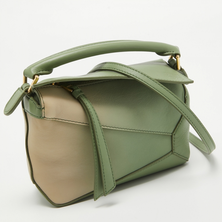 Pre Owned Loewe Pastel Green Leather Mini Degrade Puzzle Shoulder Bag
