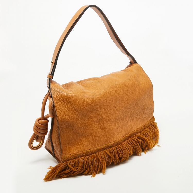 Pre Owned Loewe Brown Leather Flamenco Flap Shoulder Bag