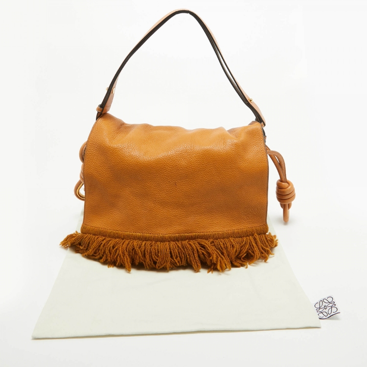 Pre Owned Loewe Brown Leather Flamenco Flap Shoulder Bag