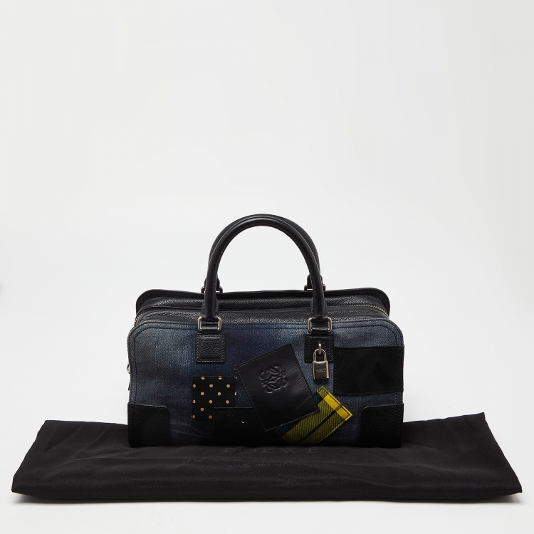Pre Owned Loewe x Junya Watanabe Multicolor Leather,Denim and Suede Amazona 35 Patchwork Bag