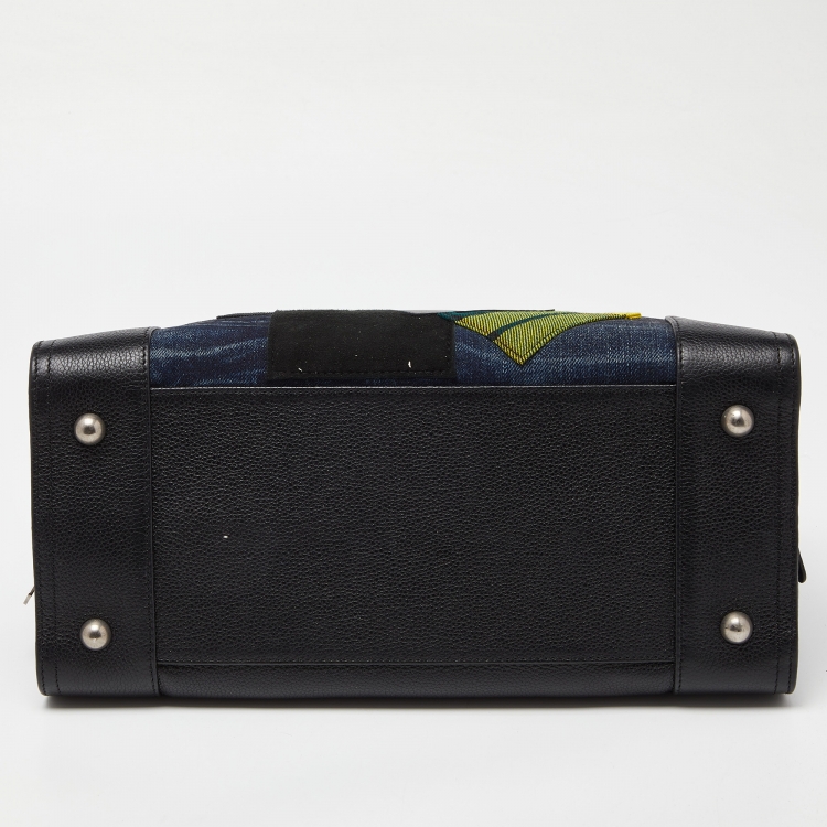 Pre Owned Loewe x Junya Watanabe Multicolor Leather,Denim and Suede Amazona 35 Patchwork Bag