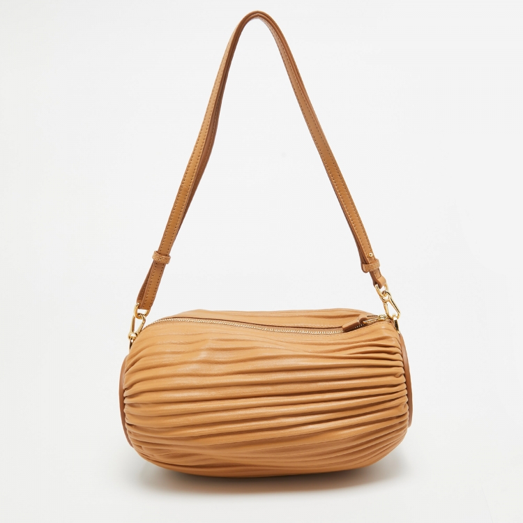 Pre Owned Loewe Tan Pleated Leather Bracelet Pouch