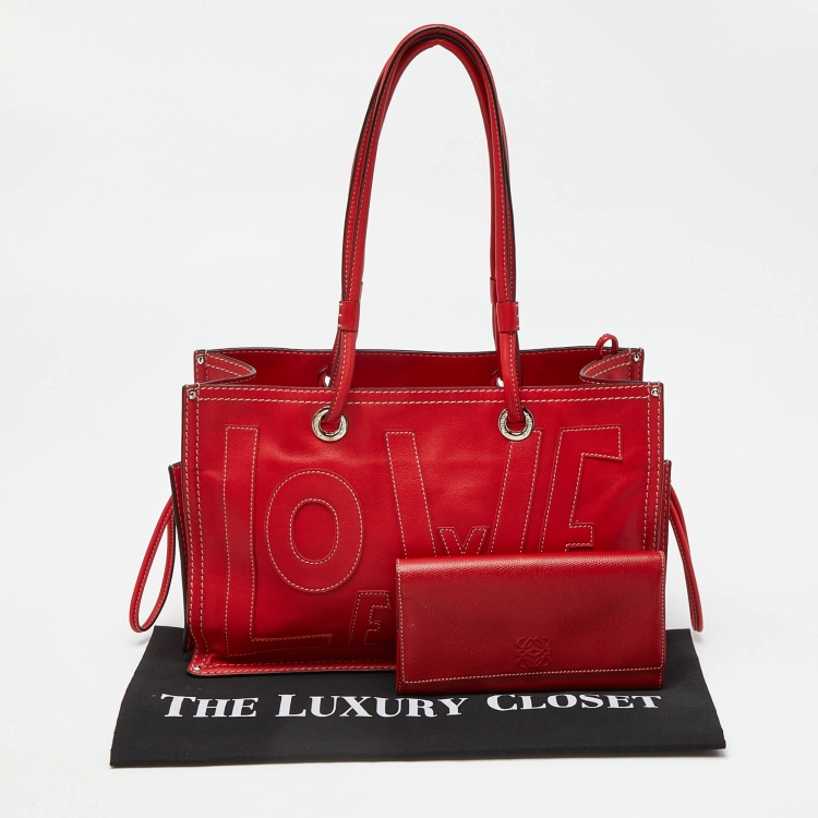 Pre Owned Loewe Red Leather Tote with Wallet