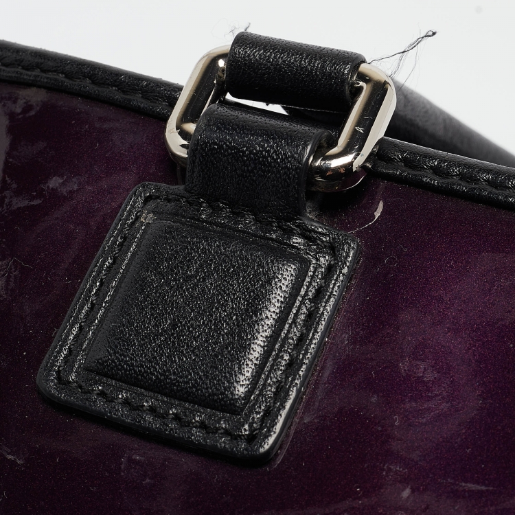 Pre Owned Loewe Purple/Black Patent Leather Amazona 36 Satchel