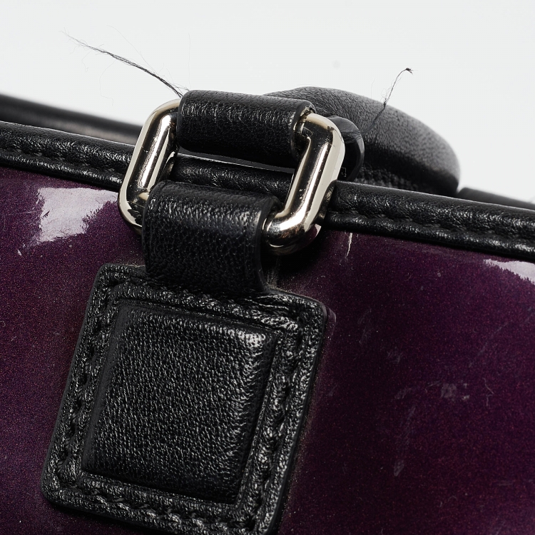 Pre Owned Loewe Purple/Black Patent Leather Amazona 36 Satchel