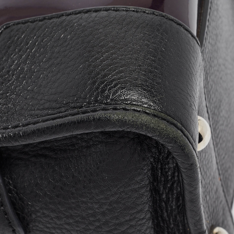 Pre Owned Loewe Purple/Black Patent Leather Amazona 36 Satchel