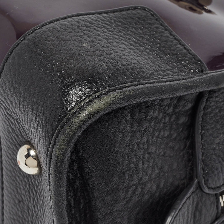 Pre Owned Loewe Purple/Black Patent Leather Amazona 36 Satchel