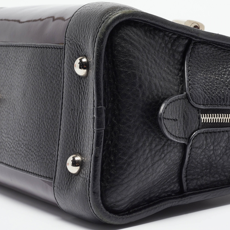 Pre Owned Loewe Purple/Black Patent Leather Amazona 36 Satchel