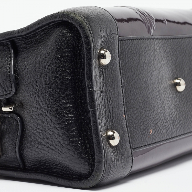 Pre Owned Loewe Purple/Black Patent Leather Amazona 36 Satchel