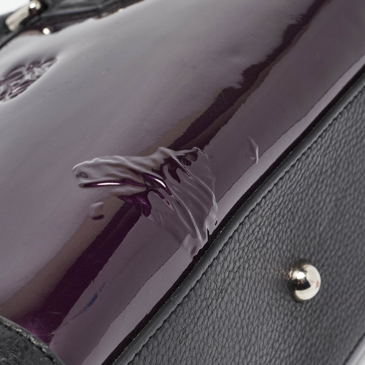 Pre Owned Loewe Purple/Black Patent Leather Amazona 36 Satchel