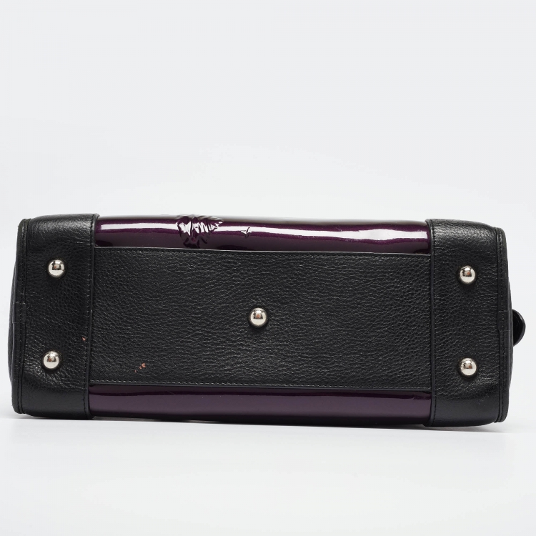 Pre Owned Loewe Purple/Black Patent Leather Amazona 36 Satchel