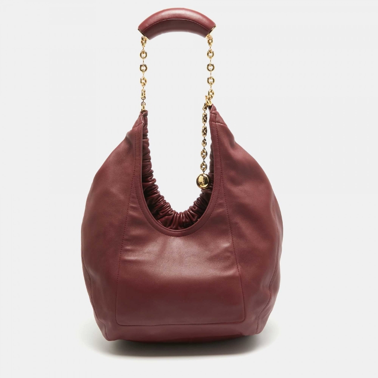 Pre Owned Loewe Burgundy Leather Squeeze Bag