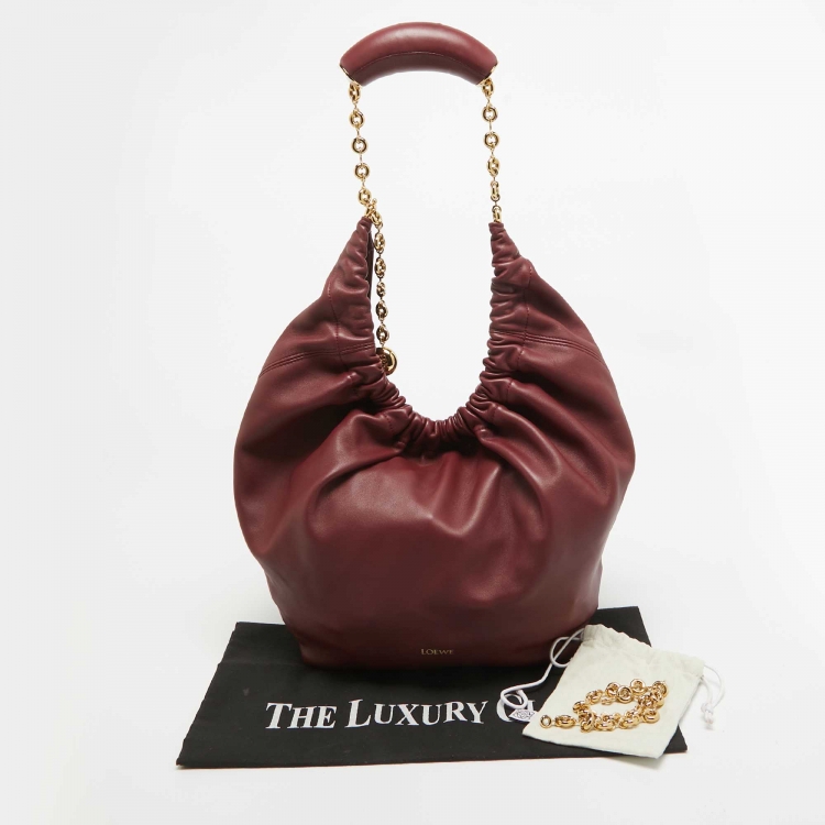 Pre Owned Loewe Burgundy Leather Squeeze Bag
