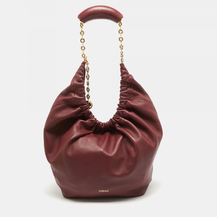 Pre Owned Loewe Burgundy Leather Squeeze Bag