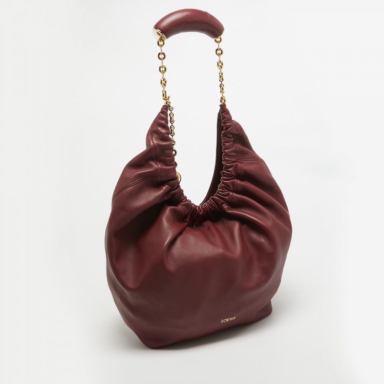 Pre Owned Loewe Burgundy Leather Squeeze Bag