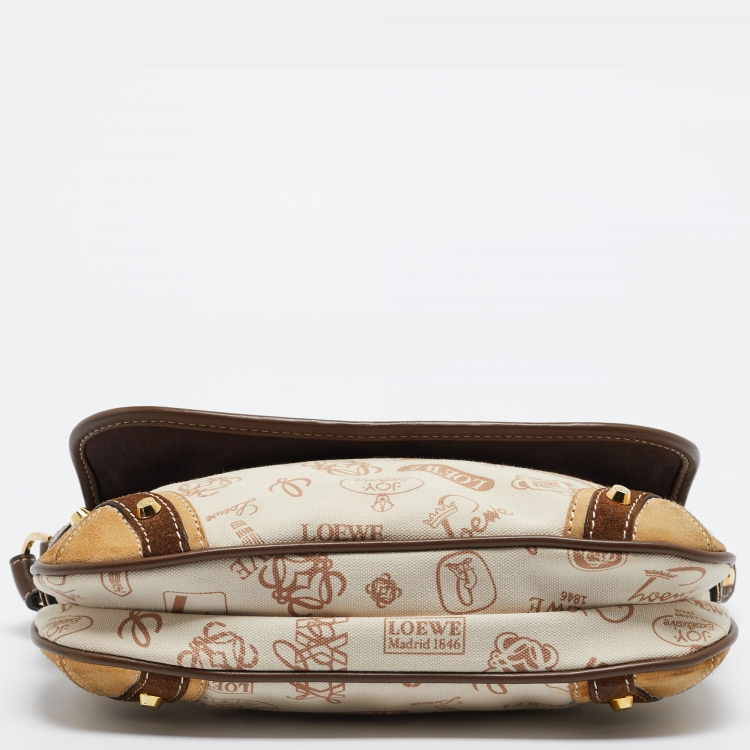 Pre Owned Loewe Beige/Brown Printed Canvas and Leather Shoulder Bag