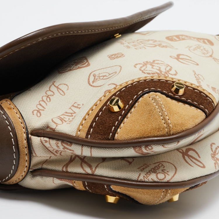Pre Owned Loewe Beige/Brown Printed Canvas and Leather Shoulder Bag
