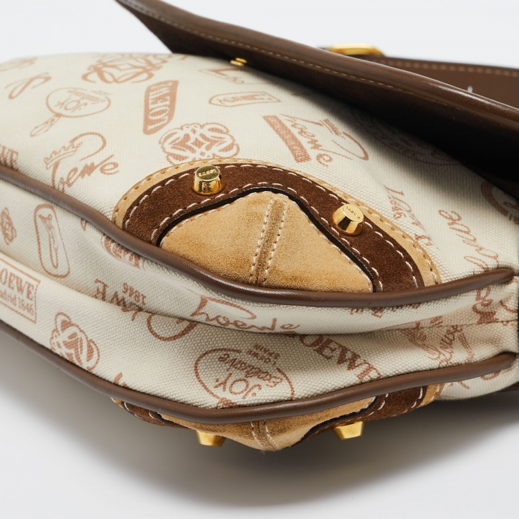 Pre Owned Loewe Beige/Brown Printed Canvas and Leather Shoulder Bag