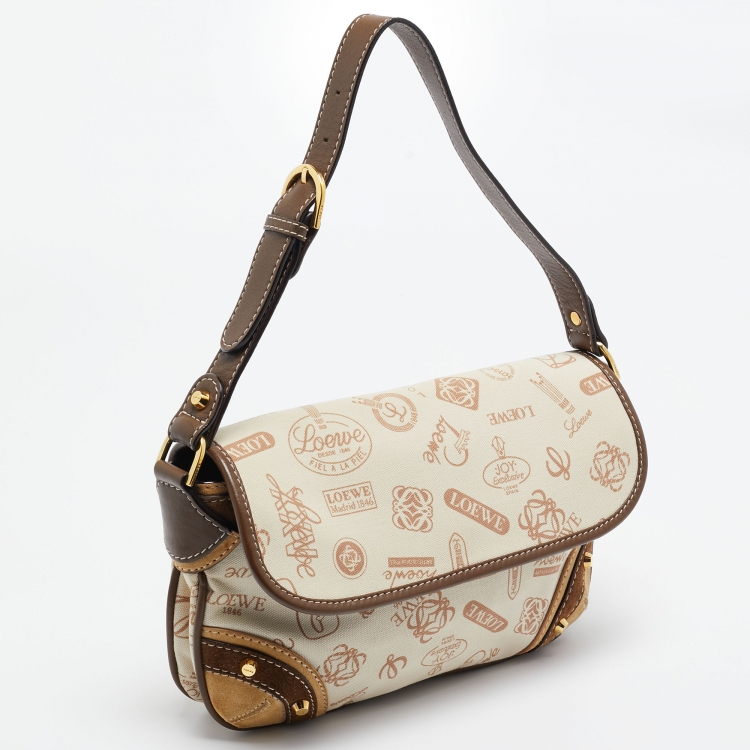 Pre Owned Loewe Beige/Brown Printed Canvas and Leather Shoulder Bag