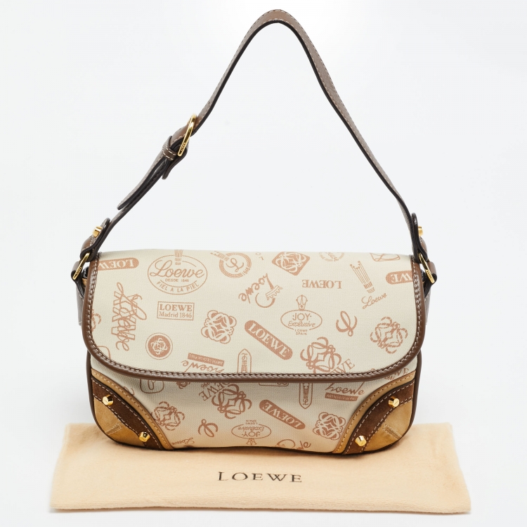 Pre Owned Loewe Beige/Brown Printed Canvas and Leather Shoulder Bag