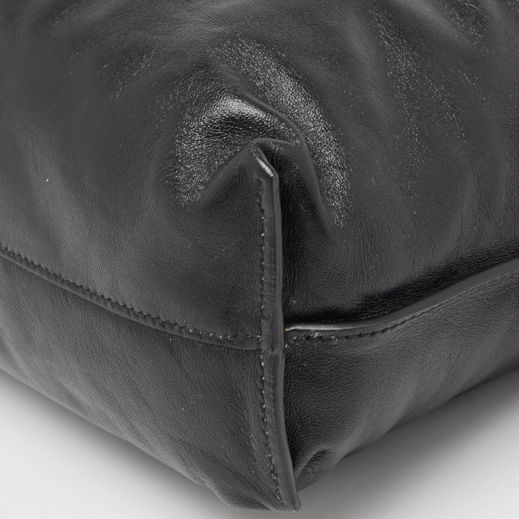 Pre Owned Loewe Black Leather Medium Flamenco Clutch Bag