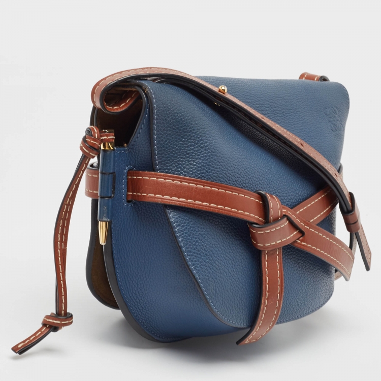 Pre Owned Loewe Blue/Brown Leather Gate Shoulder Bag