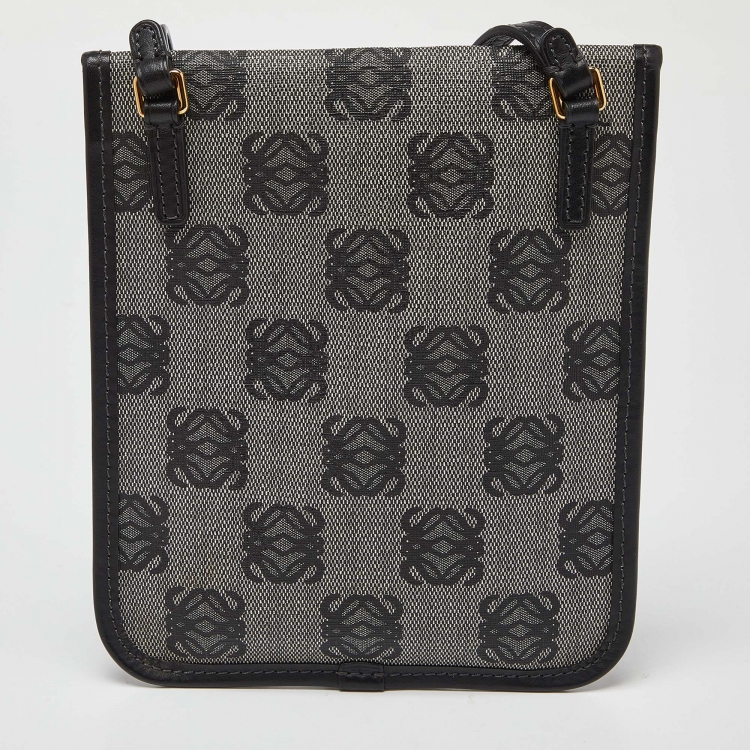 Pre Owned  Loewe Grey/Black Anagram Coated Canvas and Leather Crossbody Bag