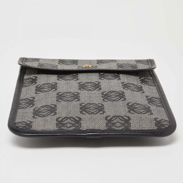 Pre Owned  Loewe Grey/Black Anagram Coated Canvas and Leather Crossbody Bag