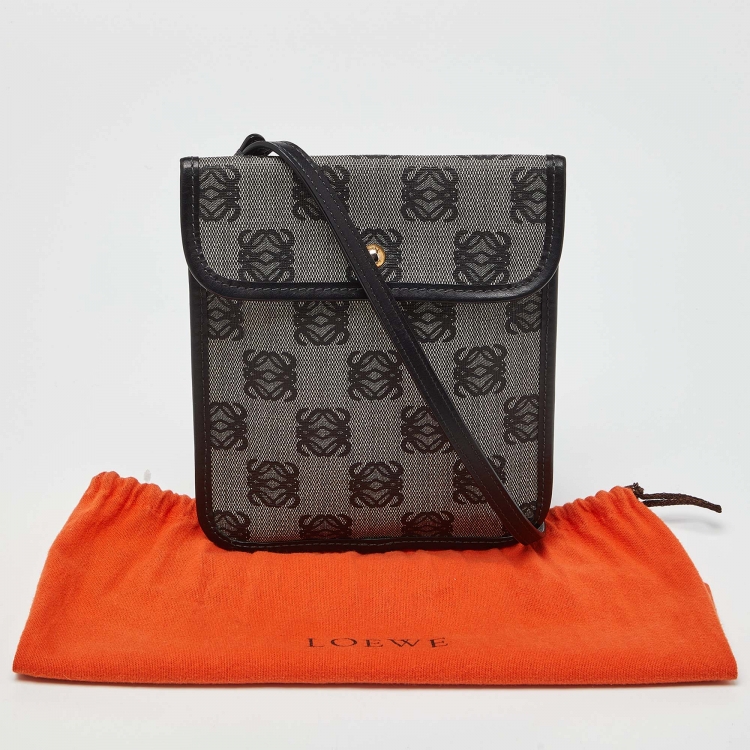 Pre Owned  Loewe Grey/Black Anagram Coated Canvas and Leather Crossbody Bag