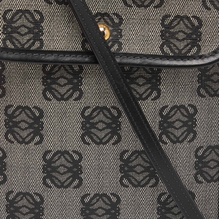 Pre Owned  Loewe Grey/Black Anagram Coated Canvas and Leather Crossbody Bag