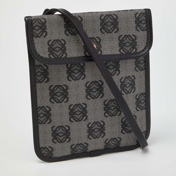 Pre Owned  Loewe Grey/Black Anagram Coated Canvas and Leather Crossbody Bag