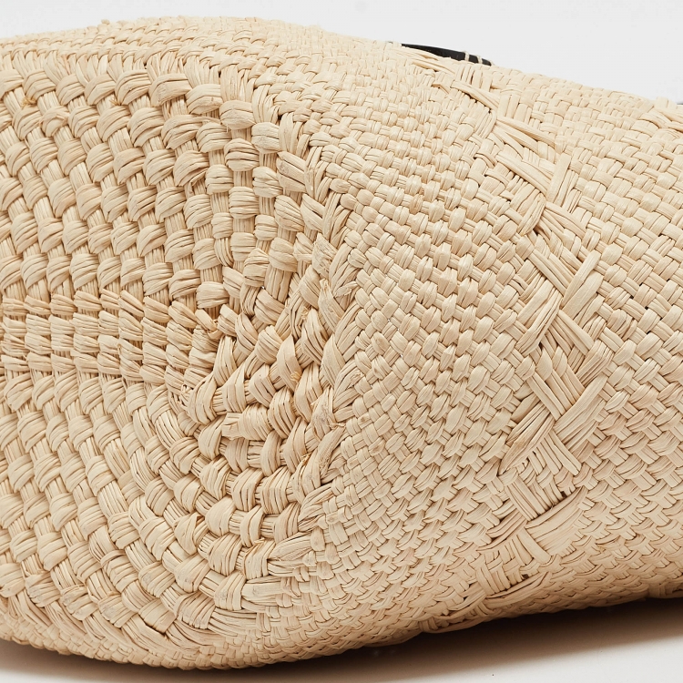 Pre Owned Loewe Black Natural Iraca Palm Medium Anagram Basket Tote