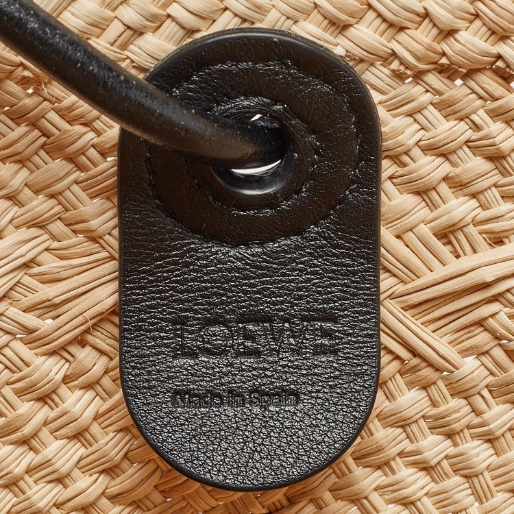 Pre Owned Loewe Black Natural Iraca Palm Medium Anagram Basket Tote