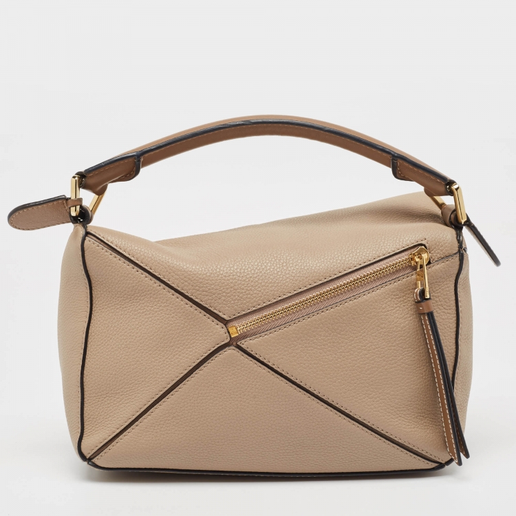 Pre Owned Loewe Beige/Brown Leather Small Puzzle Shoulder Bag