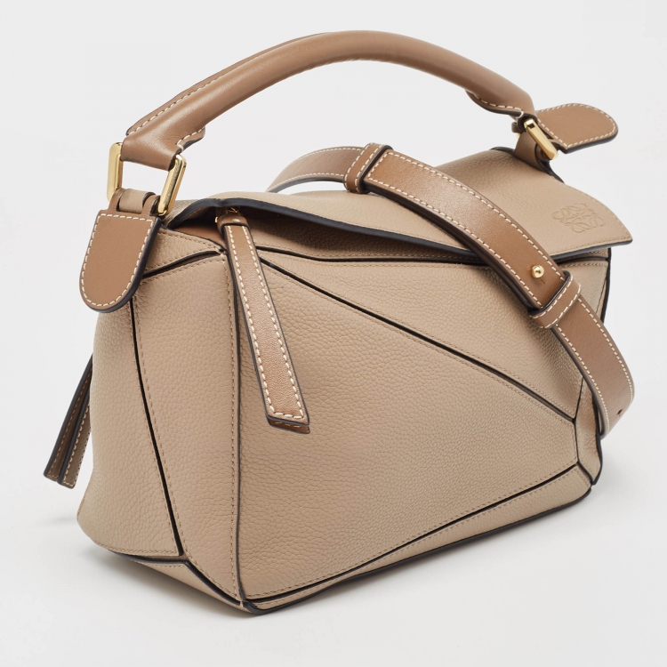 Pre Owned Loewe Beige/Brown Leather Small Puzzle Shoulder Bag