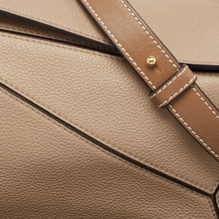 Pre Owned Loewe Beige/Brown Leather Small Puzzle Shoulder Bag