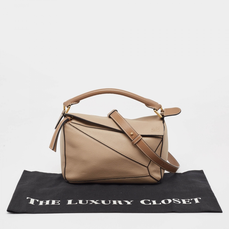Pre Owned Loewe Beige/Brown Leather Small Puzzle Shoulder Bag