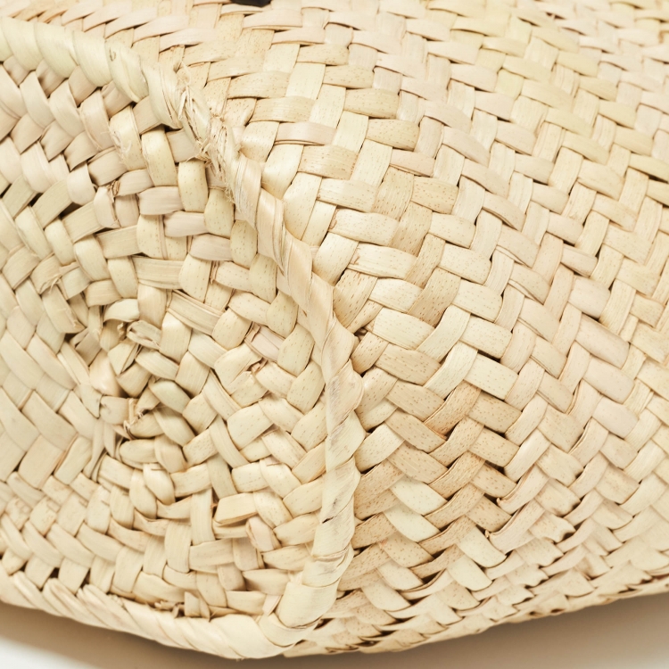 Pre Owned Loewe Brown/Cream Raffia and Leather Basket Tote