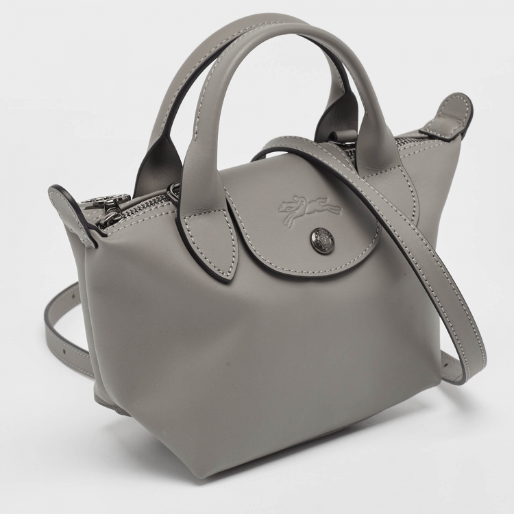 Pre Owned Longchamp Turtledove Leather Extra XS Le Pliage Tote
