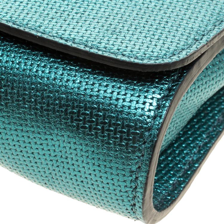Pre Owned Longchamp Metallic Green Leather All Clutch 