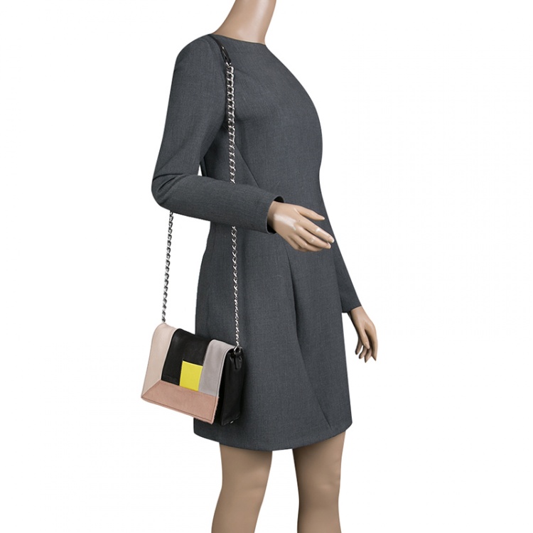 Pre Owned Longchamp Mutlicolor Leather Colorblock Art Walk Crossbody Bag