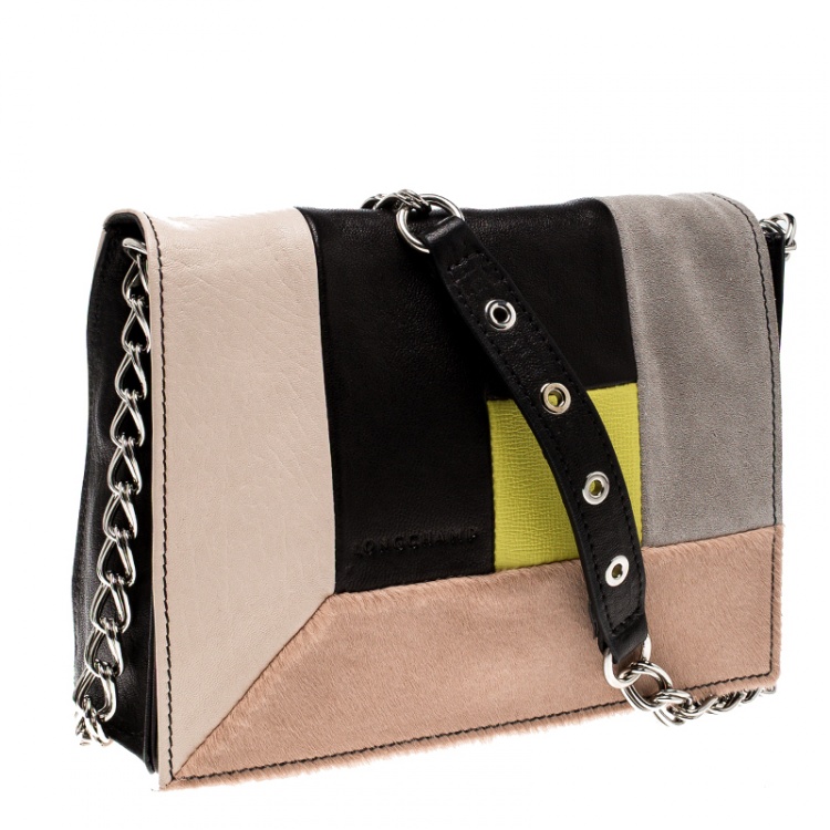 Pre Owned Longchamp Mutlicolor Leather Colorblock Art Walk Crossbody Bag