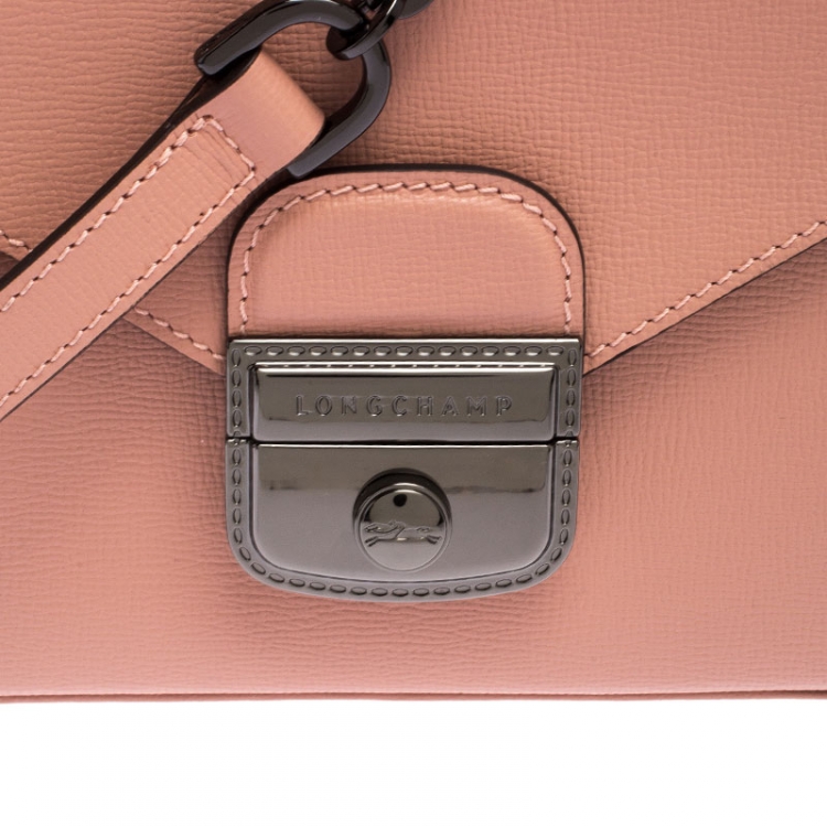 Pre Owned Longchamp Pink Leather Small Le Pliage Heritage Crossbody Bag 