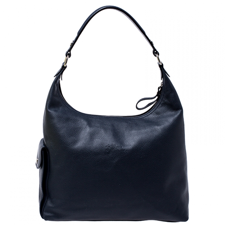 Pre Owned Longchamp Navy Blue Leather Le Foulonne Hobo