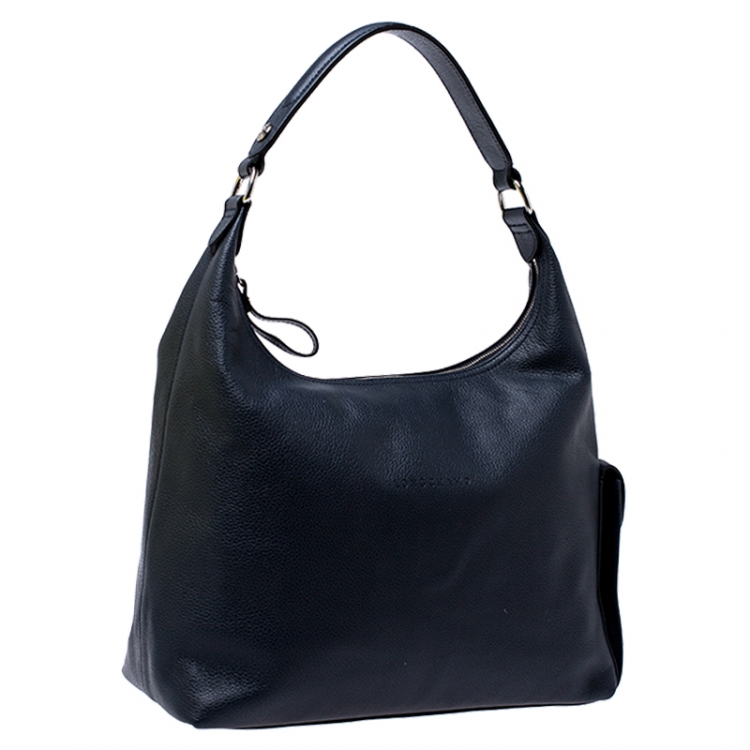 Pre Owned Longchamp Navy Blue Leather Le Foulonne Hobo