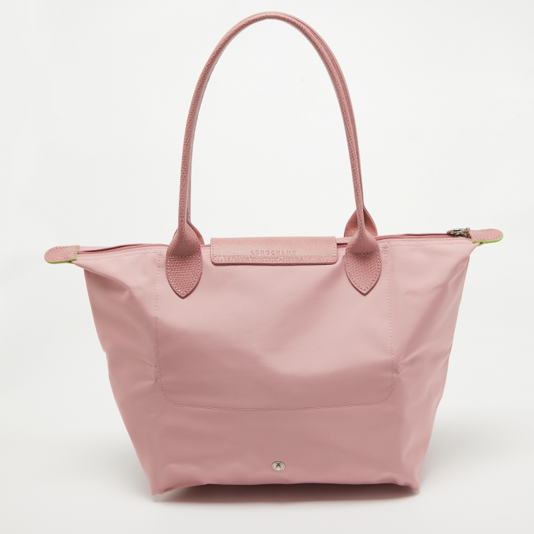 Pre Owned Longchamp Pink Nylon and Leather Medium Le Pliage Tote