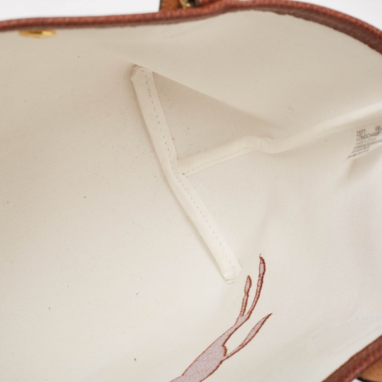 Pre Owned Longchamp Brown/Natural Canvas Small Le Panier Pliage Basket Bag