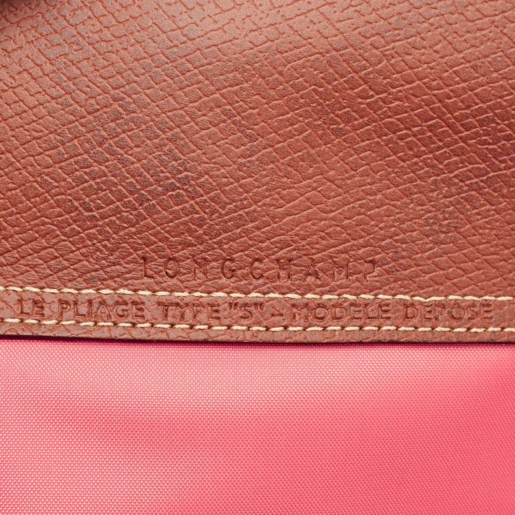 Pre Owned Longchamp Pink/Brown Nylon and Leather Small Short Le Pliage Tote