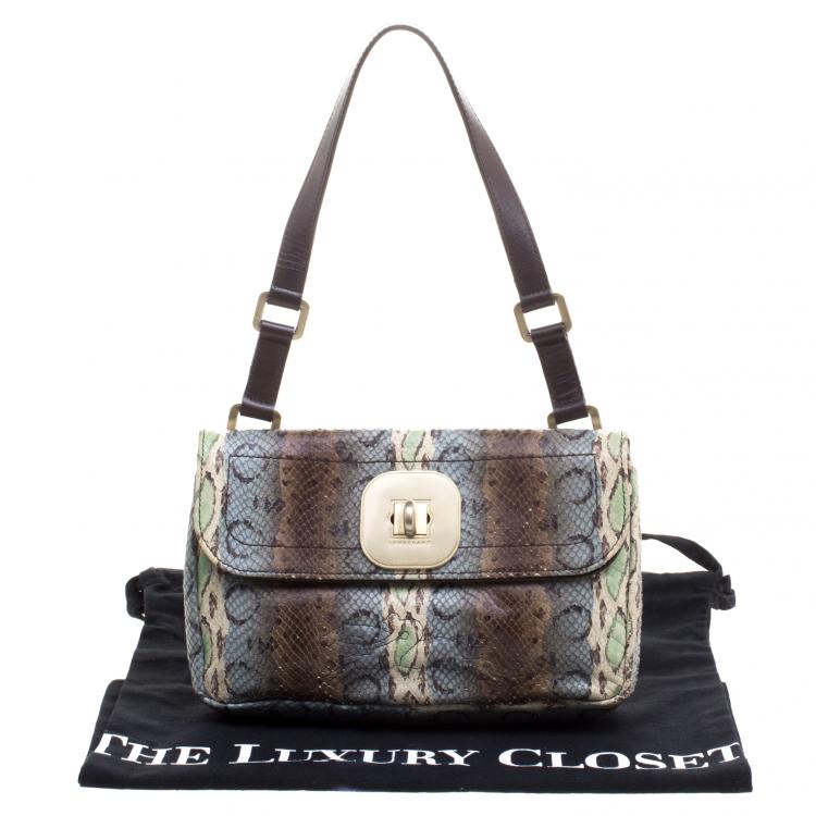 Pre Owned Longchamp Multicolor Snake Embossed Gatsby Shoulder Bag